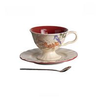 Floral and Fruit Ceramic Coffee Cup & Saucer Set