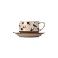 Retro floral ceramic coffee cup and saucer set by TRLab Shop, featuring colorful vintage-inspired design and smooth ceramic finish.