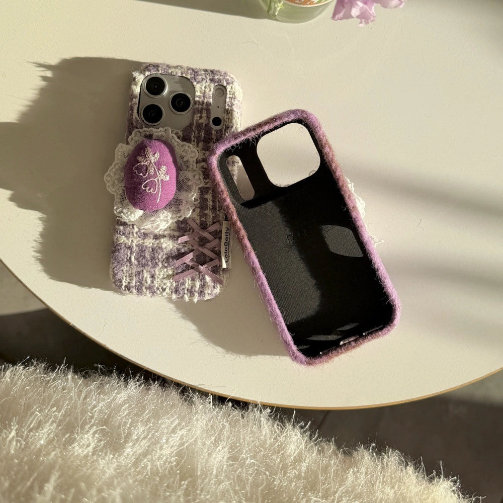 Purple Tweed Bellflower Embroidered Phone Case - TRLab Shop