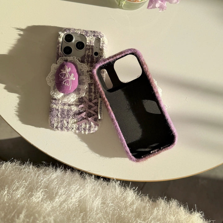 Purple Tweed Bellflower Embroidered Phone Case - TRLab Shop