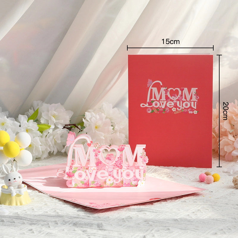 3D pop-up paper art greeting card featuring a love mom design from TRLab Shop, with vibrant floral and heartfelt details.