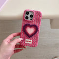 Pink love heart embroidered phone case with floral details, designed for smartphones, by TRLab Shop.