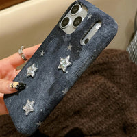 TRLab Shop Starry Night denim phone case with celestial star pattern and durable denim material for iPhone or Android devices