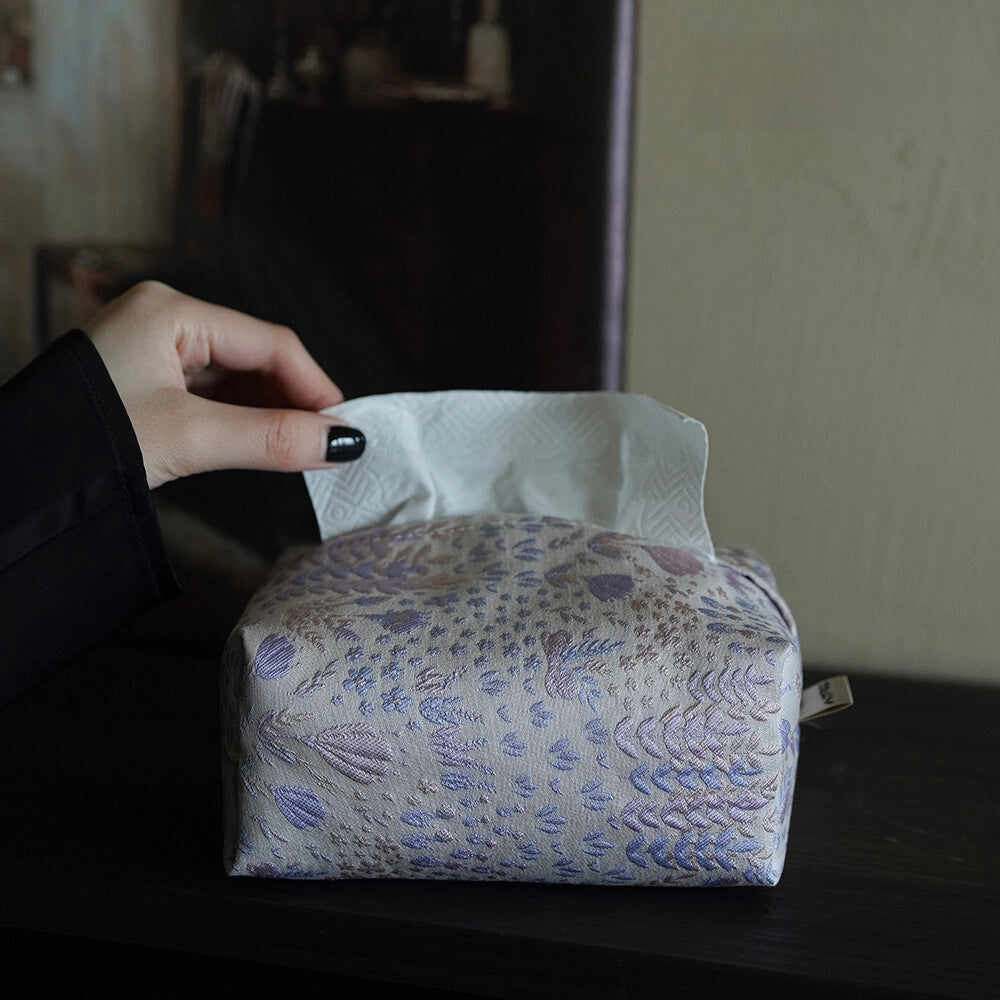 Purple-pink oil painting style tissue pack with floral design, featuring soft colors and elegant artwork.