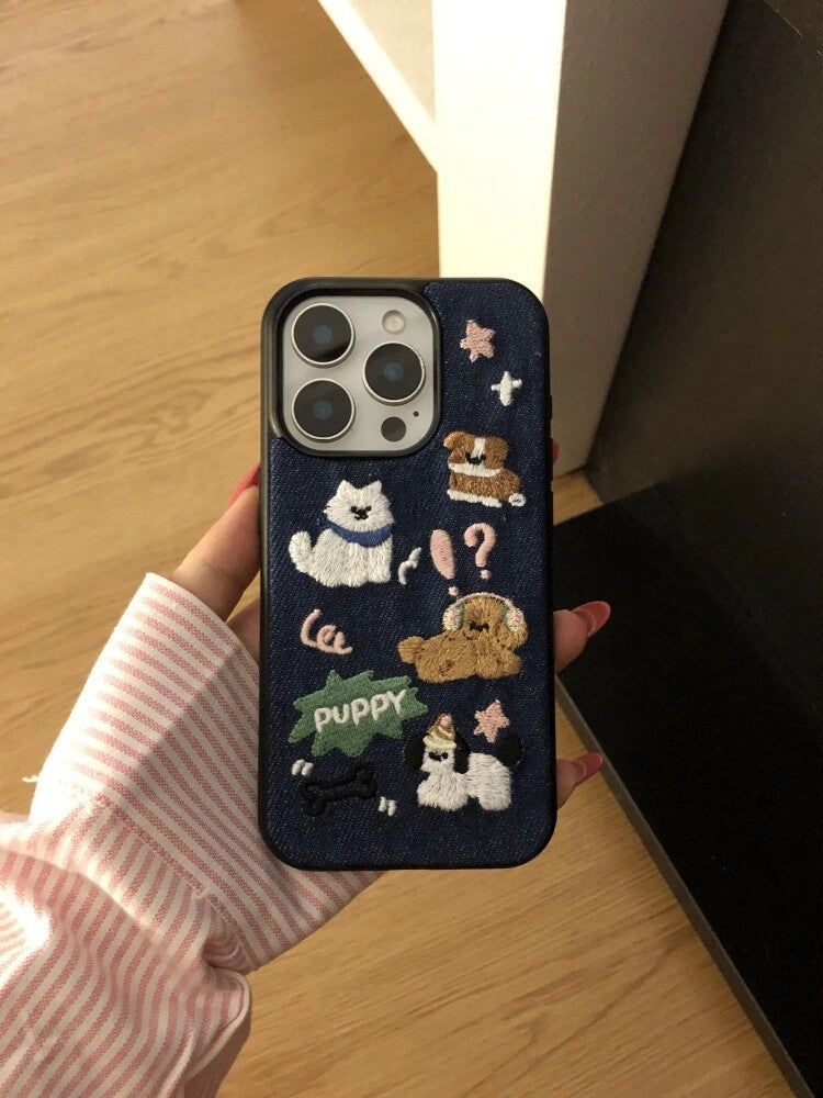 Puppy & Kitten Paradise Embroidered Phone Case - TRLab Shop