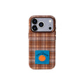 Brown plaid fabric phone case by TRLab Shop featuring a stylish, soft textile design for iPhones and smartphones.