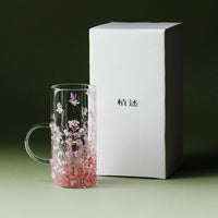 Pink Sakura Blossom glassware featuring delicate cherry blossom designs, perfect for elegant drinkware presentation.