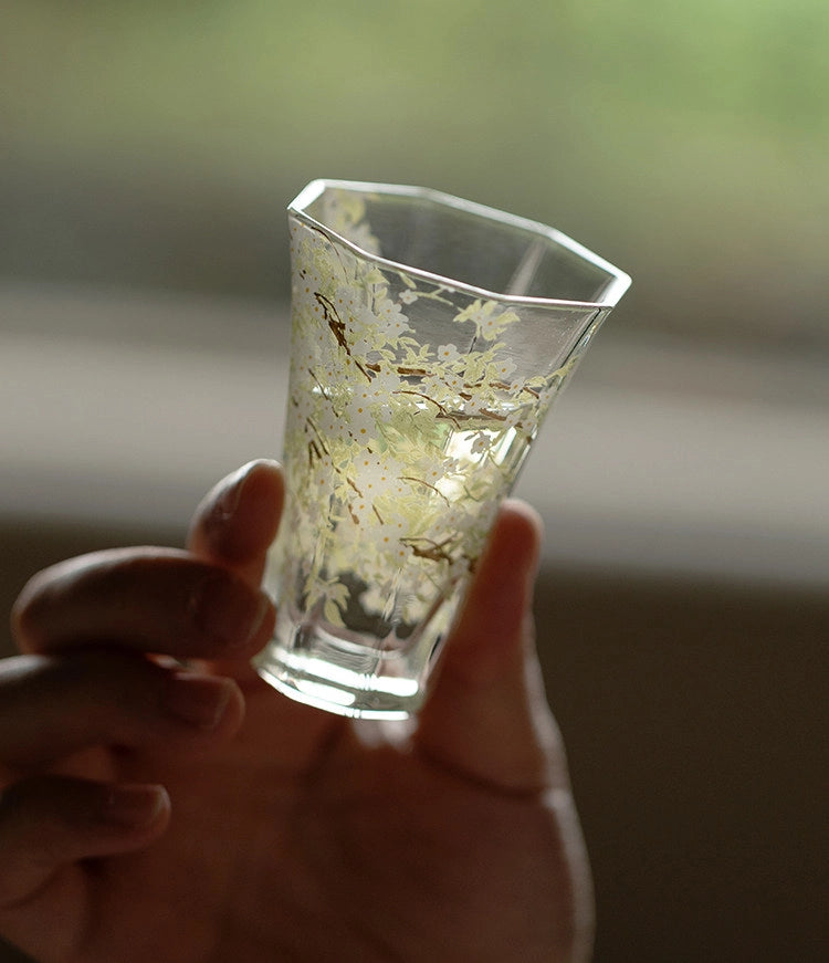 Pear-Blossom Hexagonal Glass Tumbler