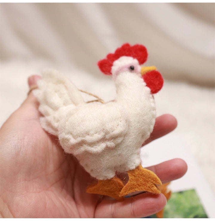 Felted Colorful & White Rooster Charm - TRLab Shop