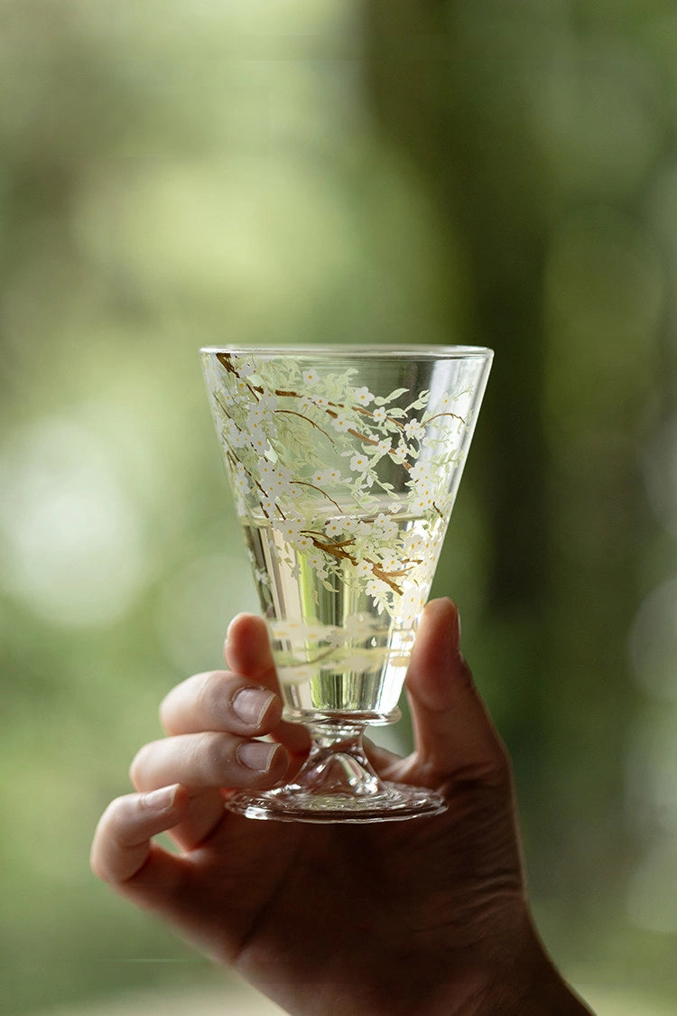 Elegant Pear-Blossom Glass Goblet by TRLab Shop with intricate floral design and clear transparent glass for fine dining.