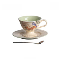 Floral and Fruit Ceramic Coffee Cup & Saucer Set
