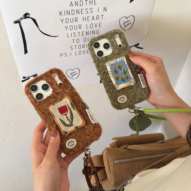 Embroidery tulip phone case by TRLab Shop featuring colorful tulip embroidery on a protective phone cover.