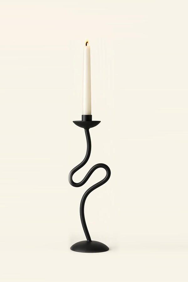Shadow Play Black Ceramic Candle Holder