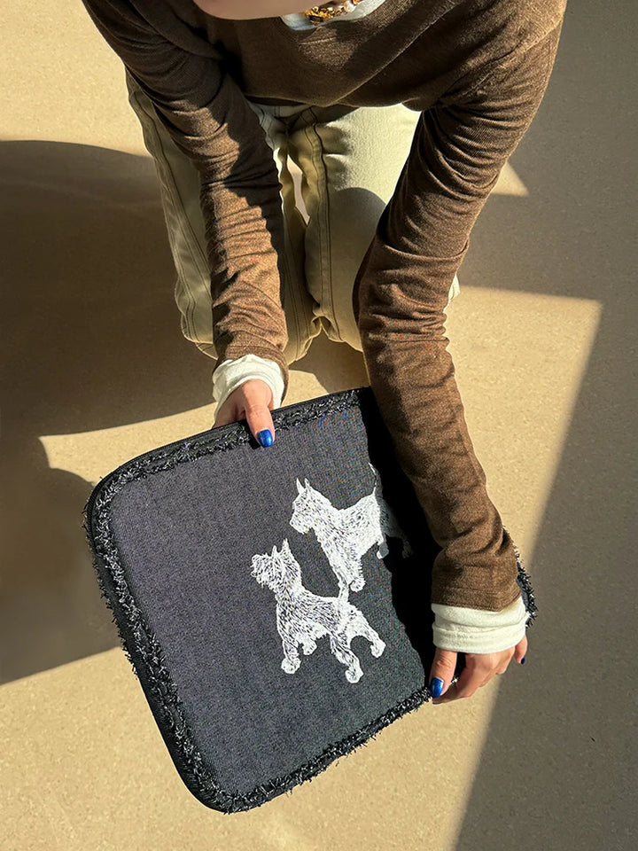 Embroidered Puppy Laptop Bag