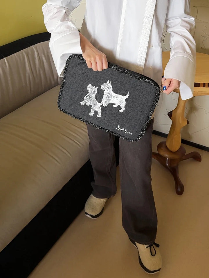 Embroidered Puppy Laptop Bag