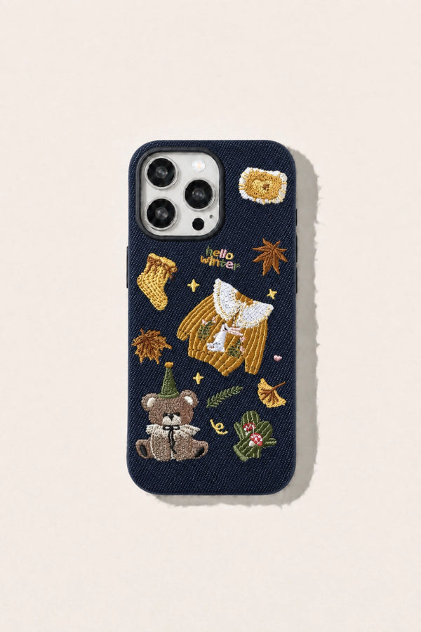 Warm autumn embroidered phone case by TRLab Shop with intricate fall-themed embroidery and durable protective design.
