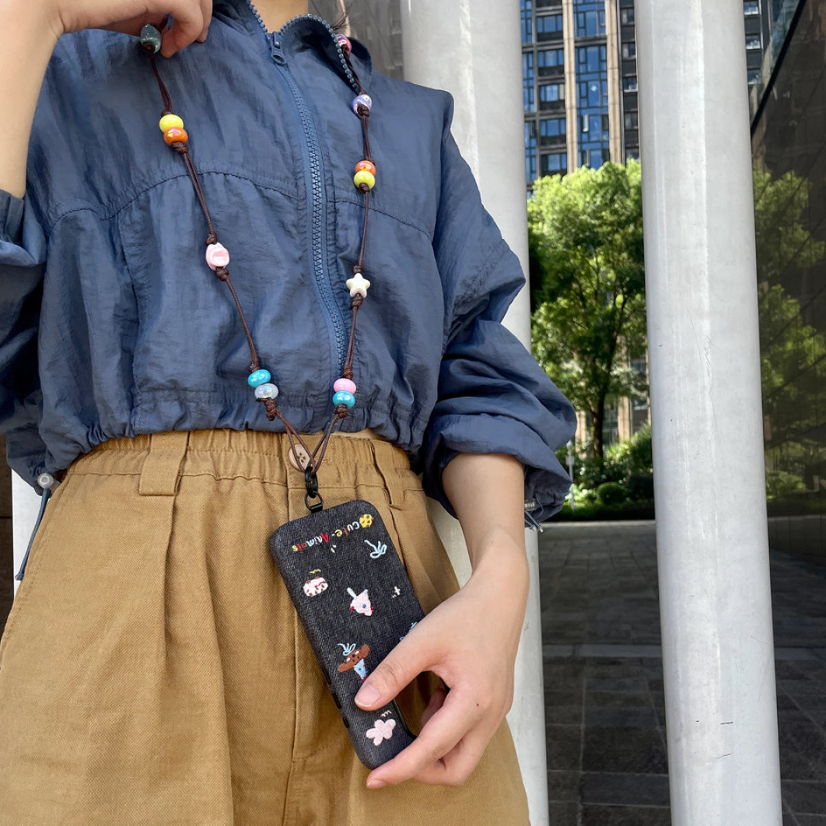 Embroidery animal phone case with colorful stitched design, compatible with various smartphone models, by TRLab Shop.