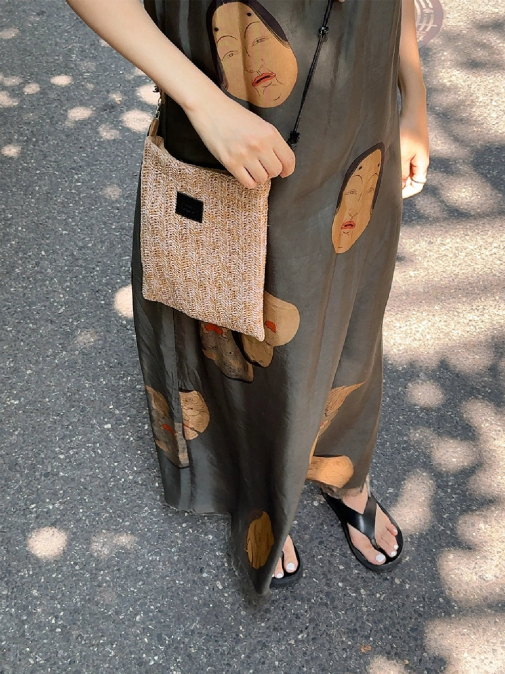 Beaded straw crossbody bag by TRLab Shop featuring intricate beadwork and a woven straw design for casual style.