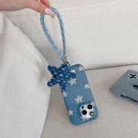Shimmering Starlight denim phone case by TRLab Shop featuring a sparkling star pattern on durable denim material