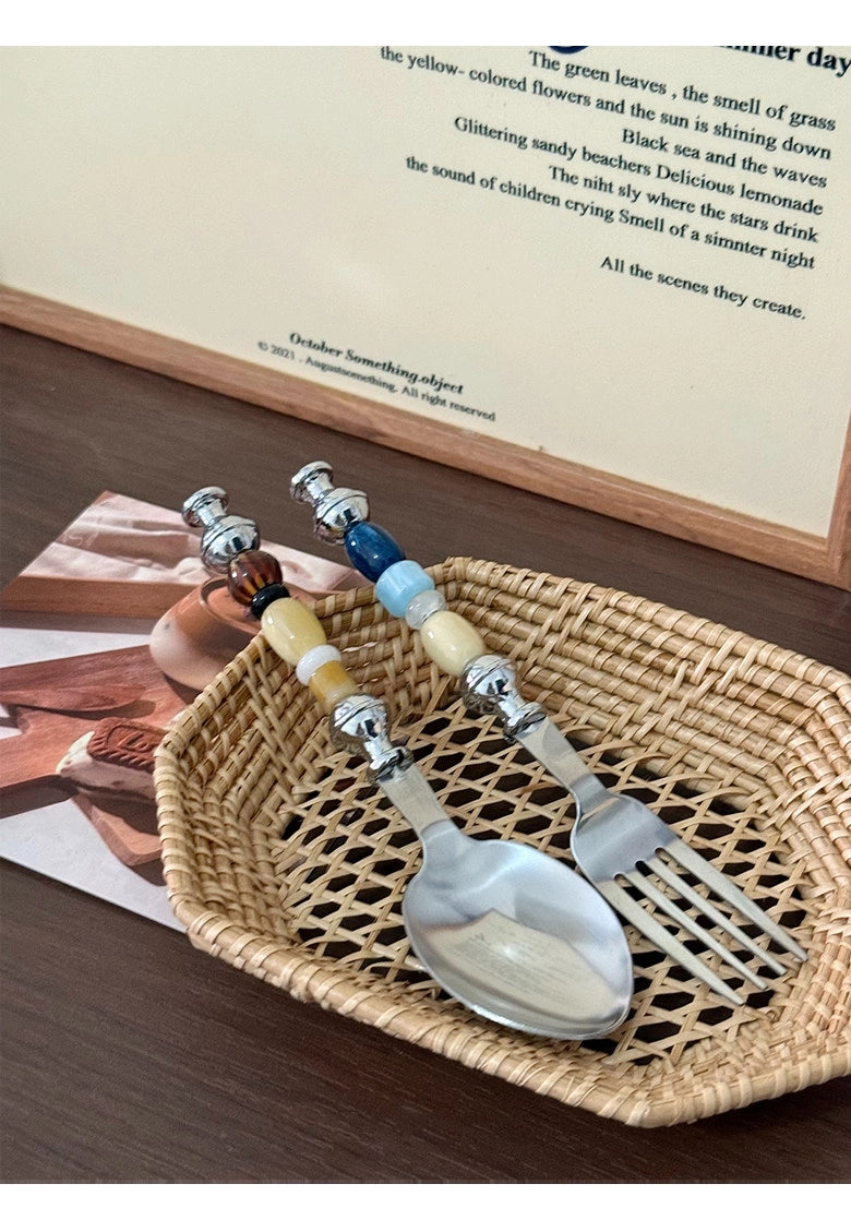 Monet Oil Paintings Beads Stainless Steel Spoon & Fork - TRLab Shop