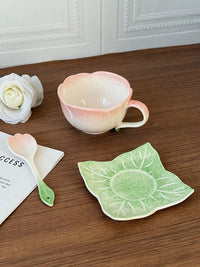 Ceramic Pink Begonia Cup & Saucer Set And Spoon - TRLab Shop