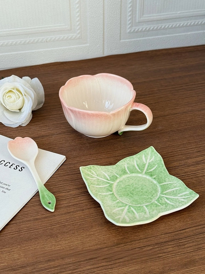 Ceramic Pink Begonia Cup & Saucer Set And Spoon - TRLab Shop