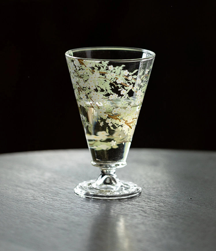 Pear-blossom glass goblet by TRLab Shop featuring a delicate floral design and clear elegant glass for beverage serving.