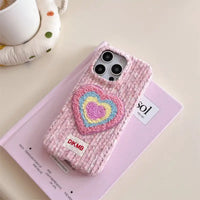 Pink Love Heart embroidered phone case by TRLab Shop featuring a heart design and floral embroidery on a protective cover.