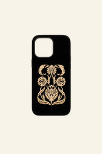 Black Shamanic embroidered phone case with intricate tribal patterns, designed by TRLab Shop for stylish protection.
