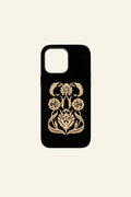 Black Shamanic embroidered phone case with intricate tribal patterns, designed by TRLab Shop for stylish protection.