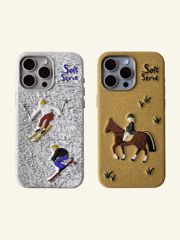 Skiing & Walking Puppy Embroidered Phone Case - TRLab Shop