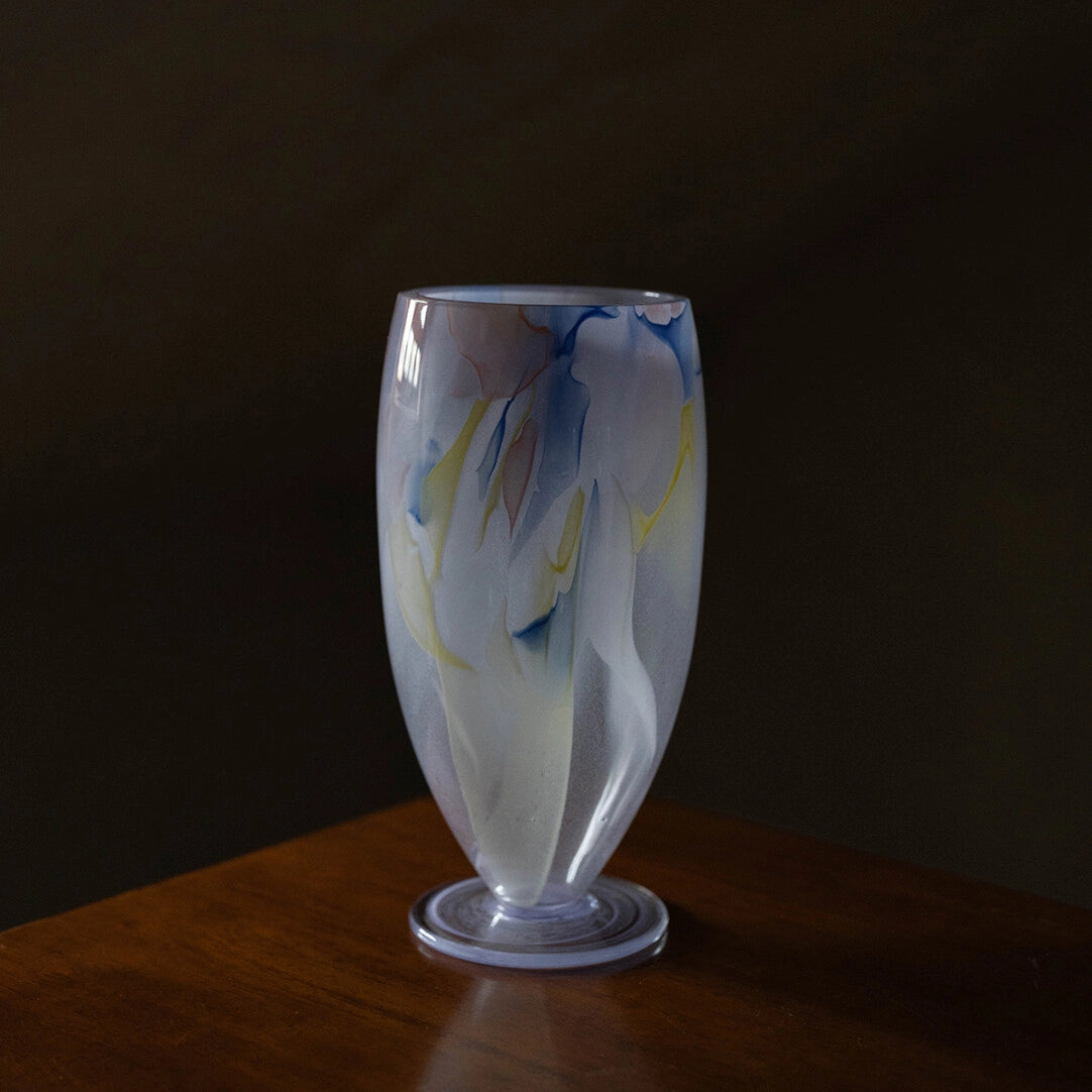 Luminous Fragment Glass Vase by TRLab Shop featuring iridescent glass with a textured, fragmented design for decorative display.