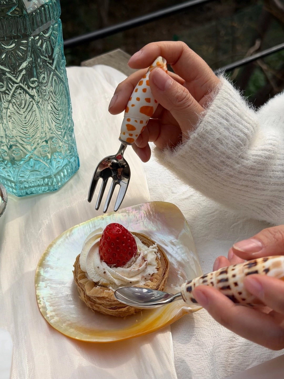 Natural Conch Stainless Steel Spoon & Fork