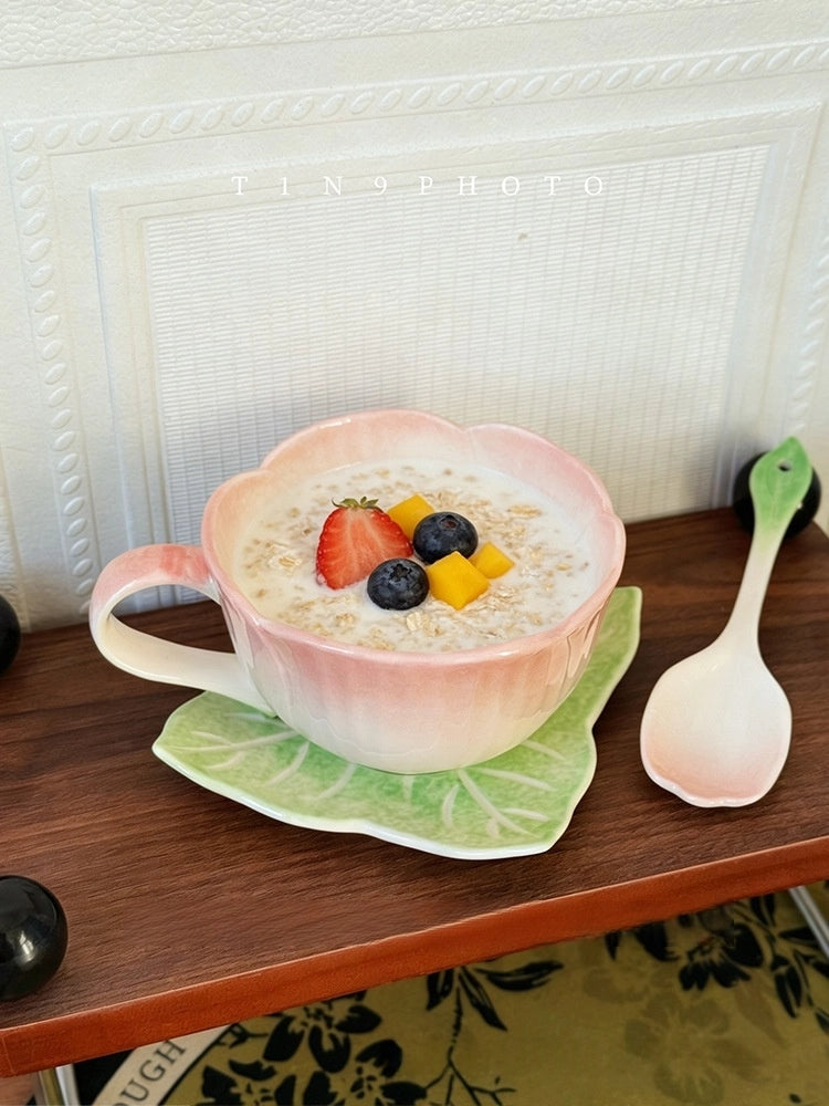Ceramic Pink Begonia Cup & Saucer Set And Spoon - TRLab Shop