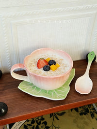 Ceramic Pink Begonia Cup & Saucer Set And Spoon - TRLab Shop