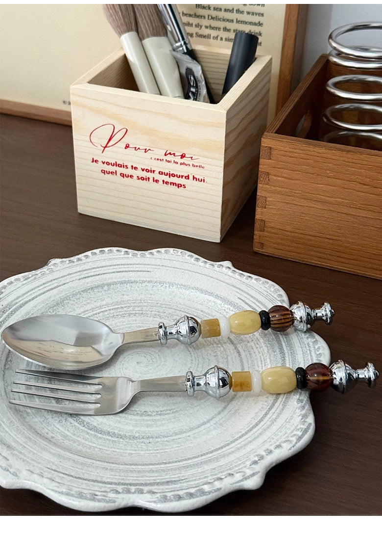 Monet Oil Paintings Beads Stainless Steel Spoon & Fork