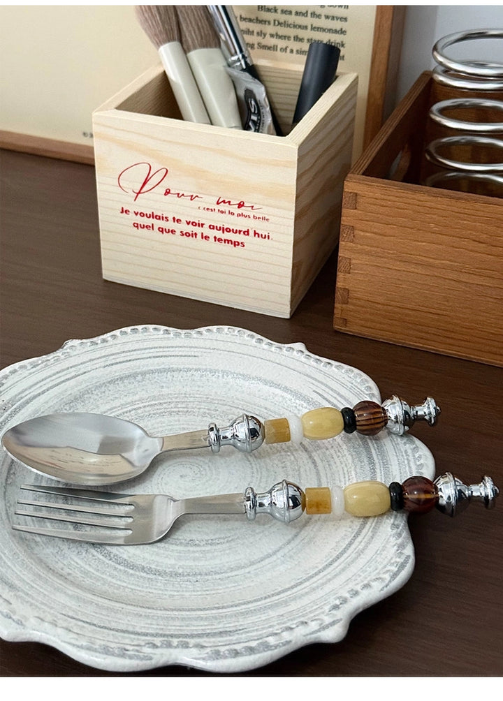 Monet Oil Paintings Beads Stainless Steel Spoon & Fork