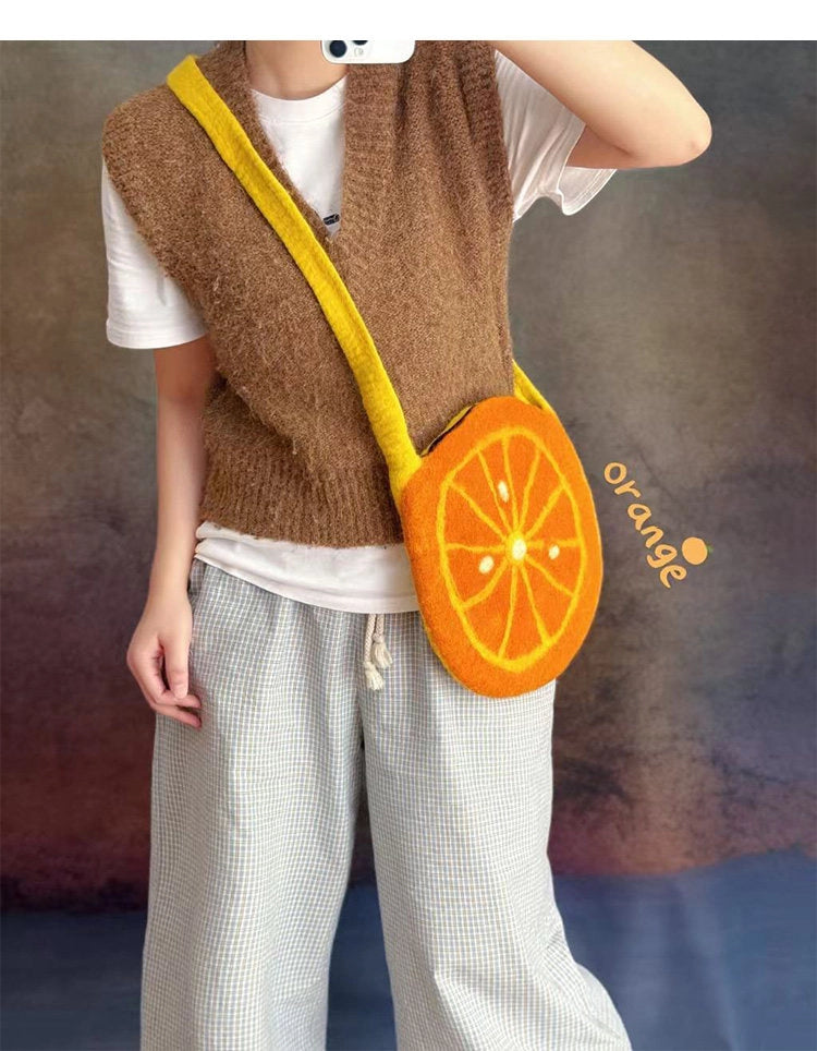 Felted Pear & Orange Crossbody Bag