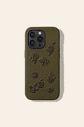 Green rose embroidered phone case by TRLab Shop showing detailed floral embroidery on a sleek protective cover.