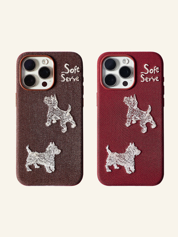 Étui de téléphone chiot rouge et violet