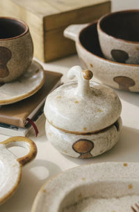 Mushroom Dot Double Handle Ceramic Storage Jars