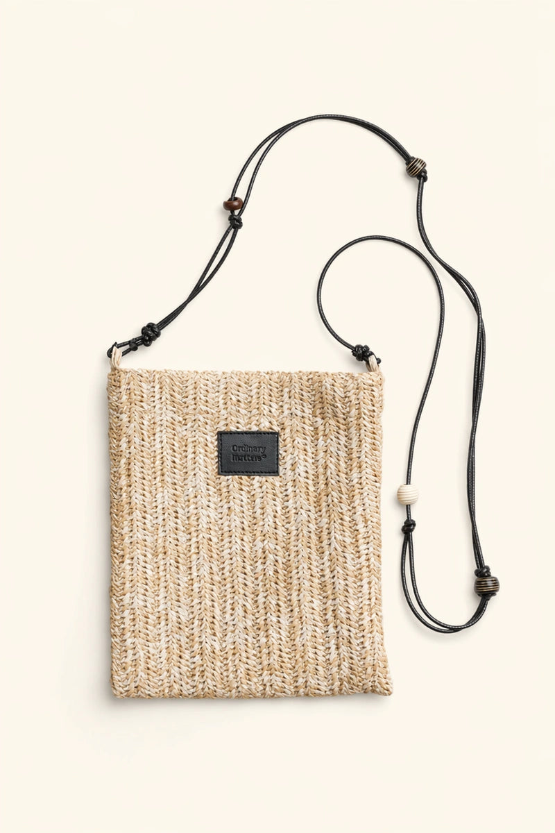 Beaded Straw Crossbody Bag