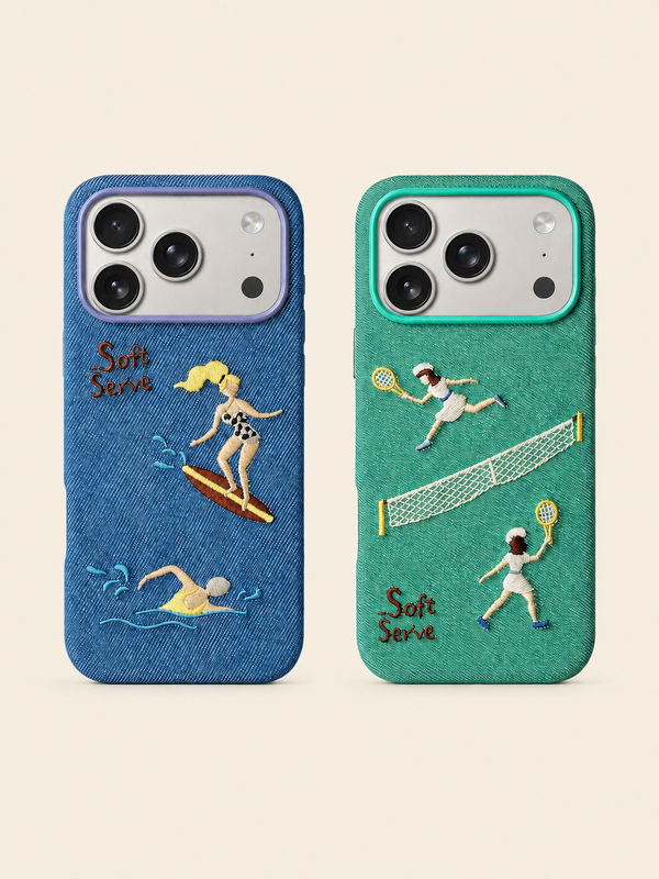 Étui de téléphone MagSafe en tissu brodé avec motif surf et tennis