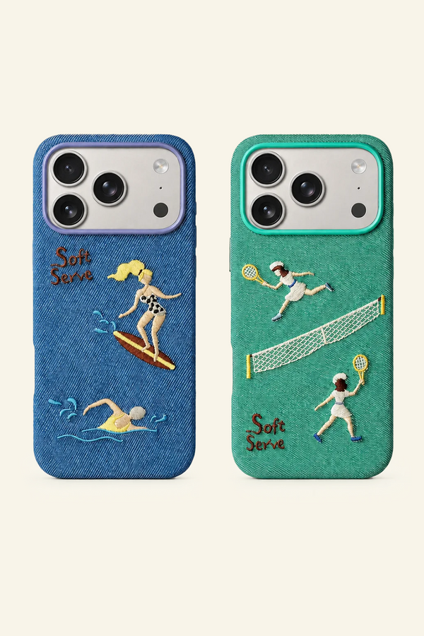 Étui de téléphone MagSafe en tissu brodé avec motif surf et tennis
