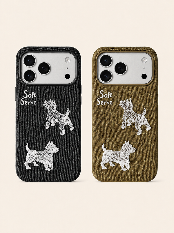 Étui de téléphone magnétique brodé avec un chiot