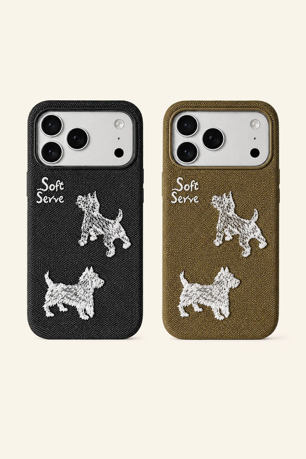 Étui de téléphone magnétique brodé avec un chiot