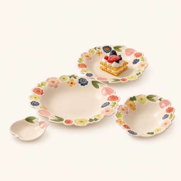 Floral Ceramic Bowl & Soup Plate