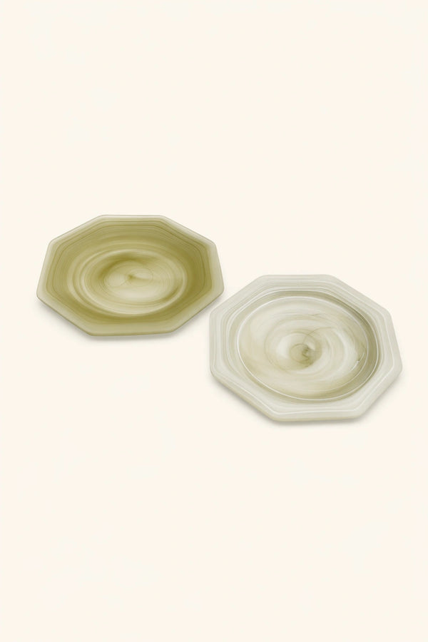 Green Octagonal Matte Glass Plate