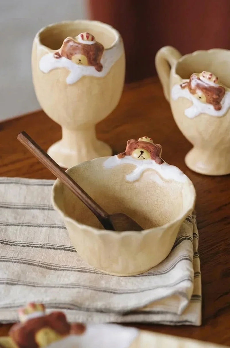 Crown Bear Golden Ceramic Bowls