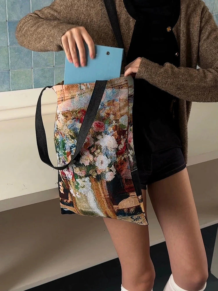 Floral Patchwork Jacquard Canvas Tote Bag - TRLab Shop